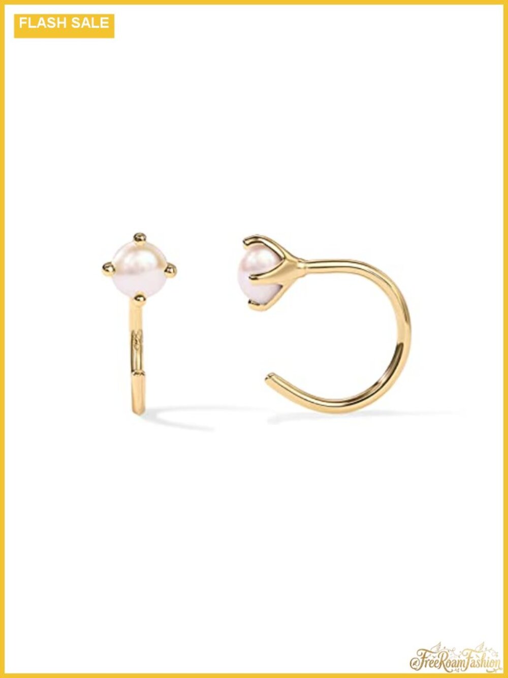 14K Gold Plated Pearl Half Hoop Huggie Earrings for Women Hypoallergenic CZ